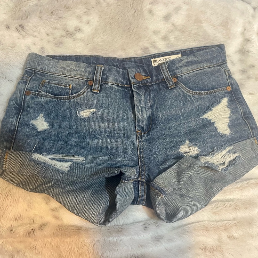 BLANK NYC SIZE 25 ROLL OVER BLUE DENIM SHORTS